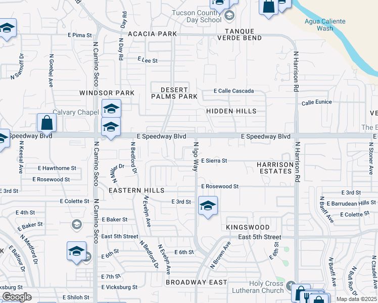 map of restaurants, bars, coffee shops, grocery stores, and more near 14 East Speedway Boulevard in Tucson