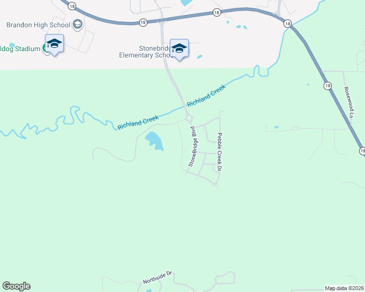 map of restaurants, bars, coffee shops, grocery stores, and more near 228 StoneBridge Boulevard in Brandon