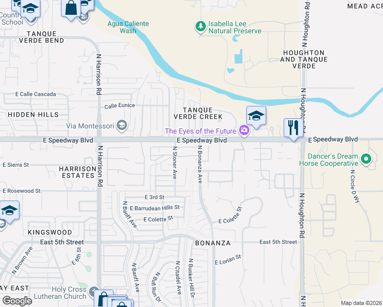 map of restaurants, bars, coffee shops, grocery stores, and more near 9839 1st Street in Tucson