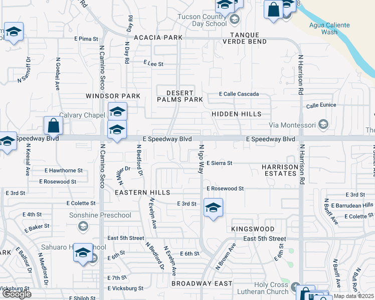 map of restaurants, bars, coffee shops, grocery stores, and more near 14 East Speedway Boulevard in Tucson