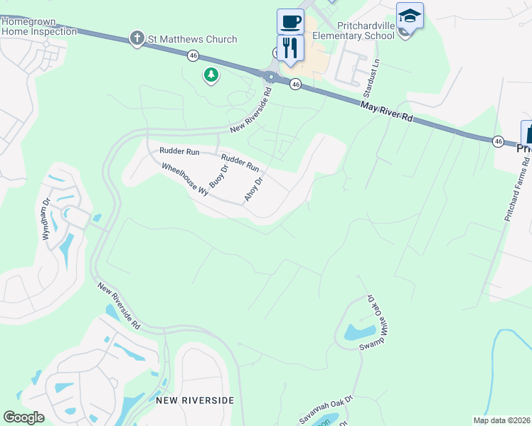 map of restaurants, bars, coffee shops, grocery stores, and more near 104 Wheelhouse Way in Bluffton