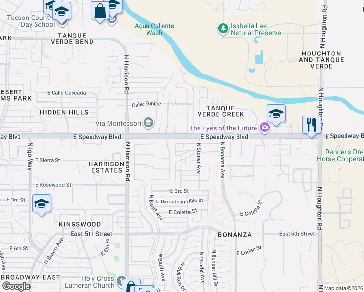 map of restaurants, bars, coffee shops, grocery stores, and more near in Tucson