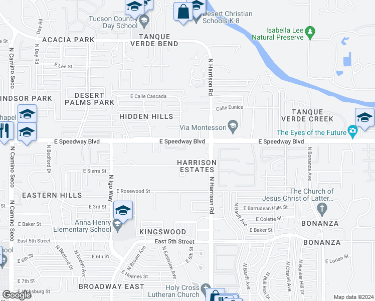 map of restaurants, bars, coffee shops, grocery stores, and more near 9350 East Speedway Boulevard in Tucson