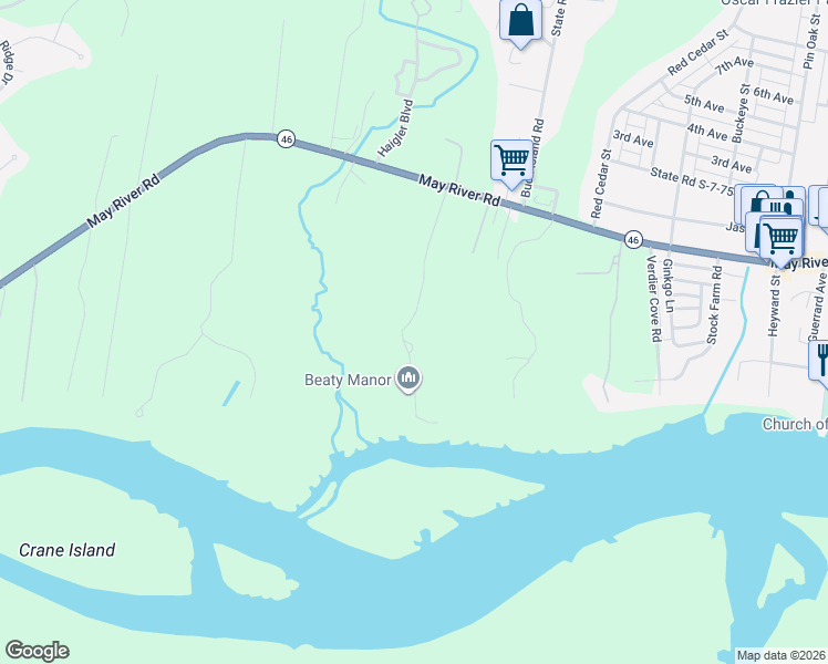 map of restaurants, bars, coffee shops, grocery stores, and more near 45 Buck Point Rd in Bluffton
