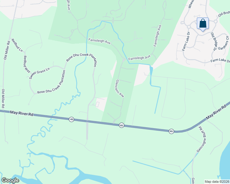 map of restaurants, bars, coffee shops, grocery stores, and more near 67 Glencairn Avenue in Bluffton