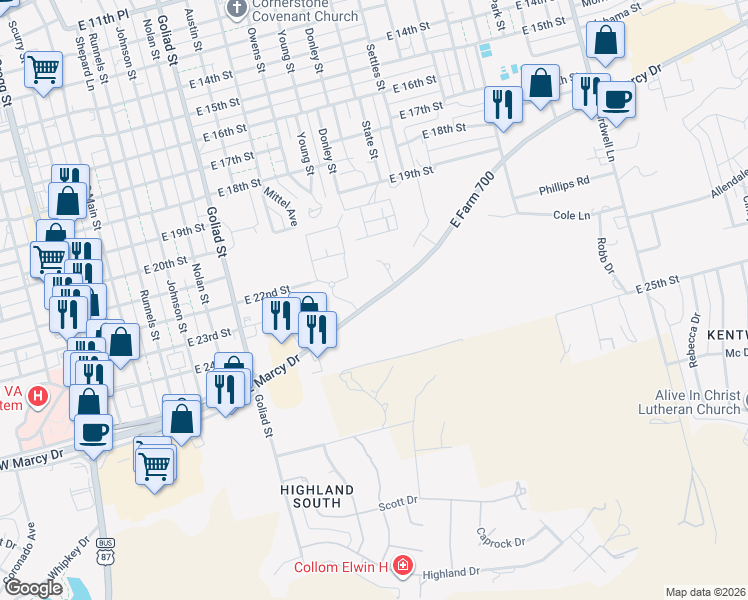 map of restaurants, bars, coffee shops, grocery stores, and more near 901 Farm to Market Road 700 in Big Spring