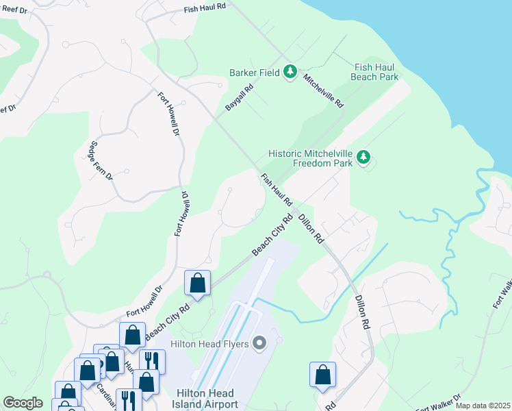 map of restaurants, bars, coffee shops, grocery stores, and more near 55 Tucker Ridge Court in Hilton Head Island