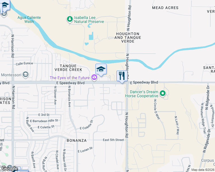 map of restaurants, bars, coffee shops, grocery stores, and more near 10171 East Achi Street in Tucson