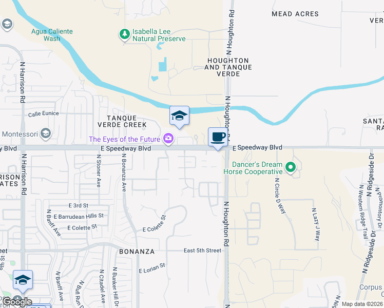 map of restaurants, bars, coffee shops, grocery stores, and more near 10171 East Achi Street in Tucson