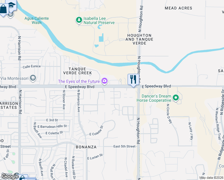map of restaurants, bars, coffee shops, grocery stores, and more near 10125 East Achi Street in Tucson