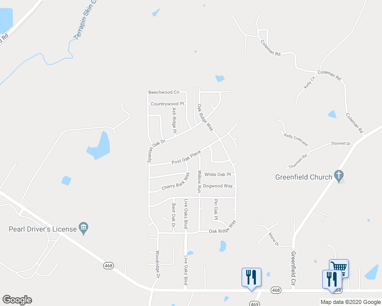 map of restaurants, bars, coffee shops, grocery stores, and more near 625 Post Oak Place in Brandon