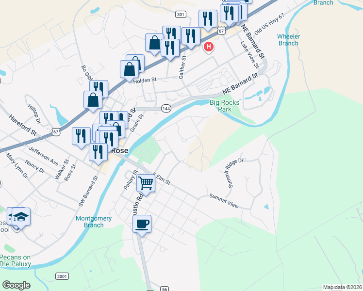 map of restaurants, bars, coffee shops, grocery stores, and more near 110 Dove Meadow Lane in Glen Rose