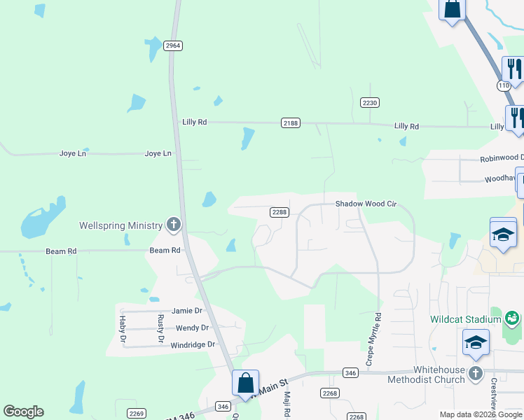 map of restaurants, bars, coffee shops, grocery stores, and more near 10088 Wooded Way in Whitehouse