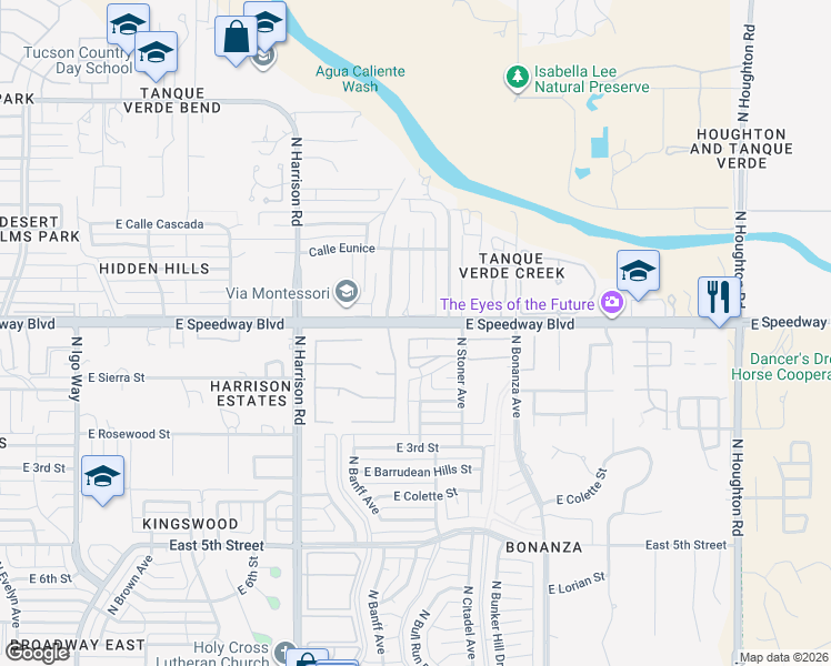 map of restaurants, bars, coffee shops, grocery stores, and more near in Tucson