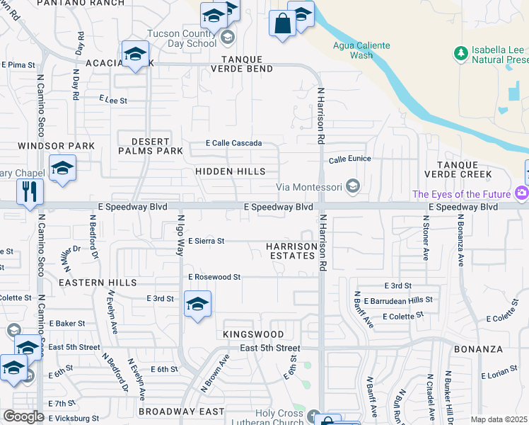 map of restaurants, bars, coffee shops, grocery stores, and more near 9350 East Speedway Boulevard in Tucson