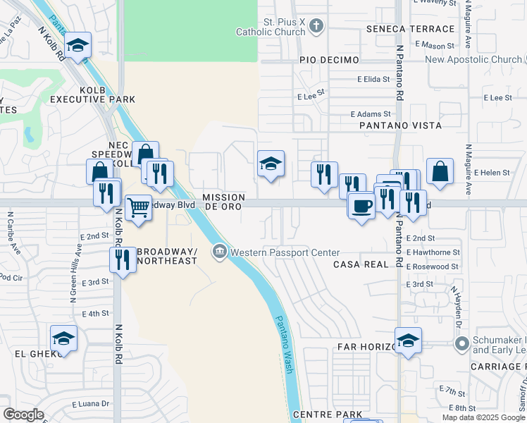 map of restaurants, bars, coffee shops, grocery stores, and more near 1057 N Cam Verano in Tucson
