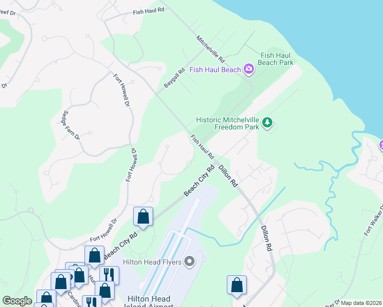 map of restaurants, bars, coffee shops, grocery stores, and more near 55 Tucker Ridge Court in Hilton Head Island