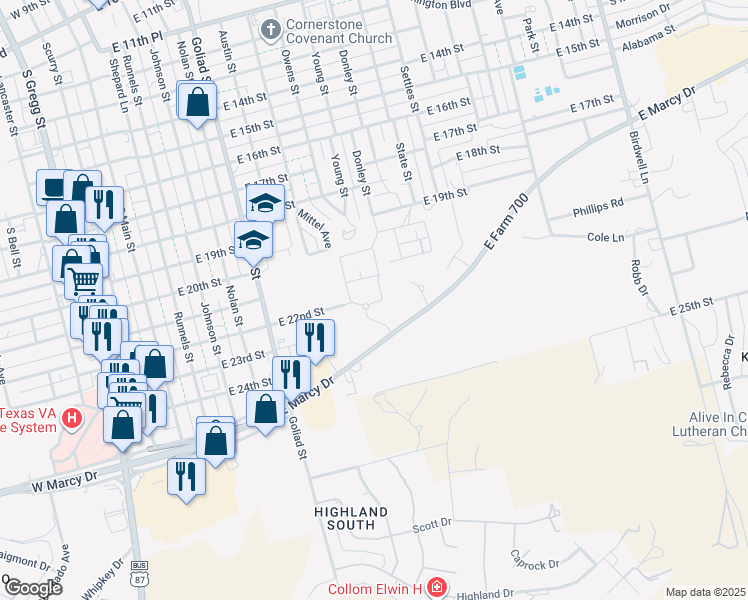 map of restaurants, bars, coffee shops, grocery stores, and more near 801 Farm to Market Road 700 in Big Spring