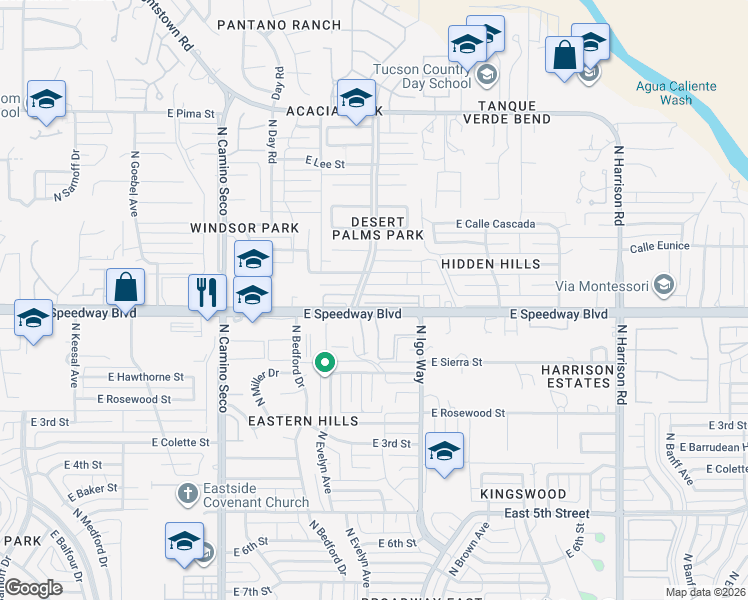 map of restaurants, bars, coffee shops, grocery stores, and more near 9000 East Bellevue Street in Tucson