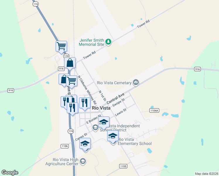 map of restaurants, bars, coffee shops, grocery stores, and more near 206 North 1st Street in Rio Vista