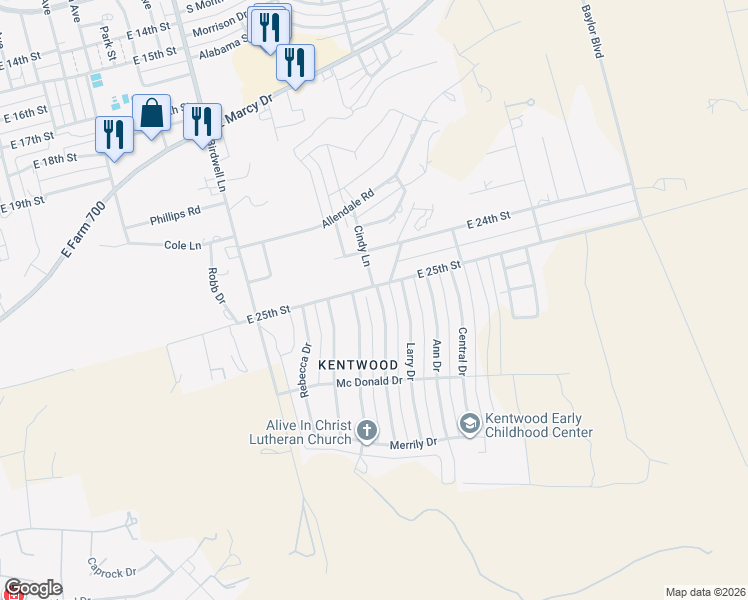map of restaurants, bars, coffee shops, grocery stores, and more near 2205 East 25th Street in Big Spring