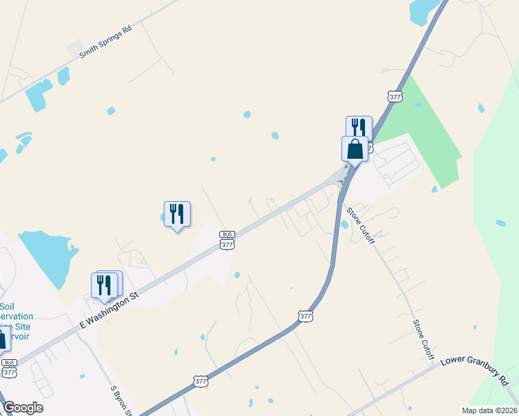 map of restaurants, bars, coffee shops, grocery stores, and more near 3305 East Washington Street in Stephenville