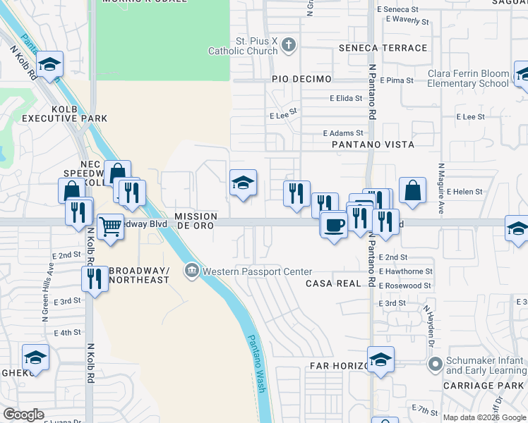 map of restaurants, bars, coffee shops, grocery stores, and more near 1 Fremming Avenue in Tucson