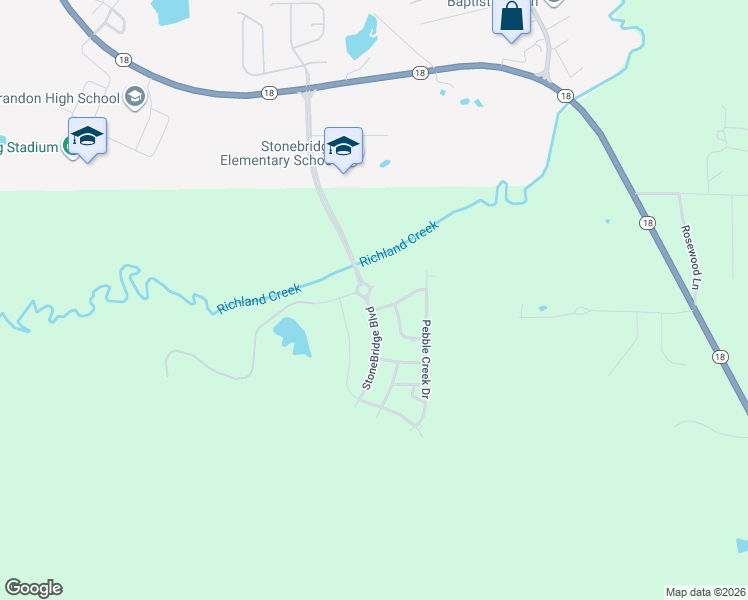 map of restaurants, bars, coffee shops, grocery stores, and more near 206 Stonebridge Boulevard in Brandon