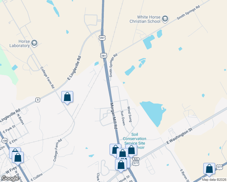 map of restaurants, bars, coffee shops, grocery stores, and more near 395 Morgan Mill Road in Stephenville