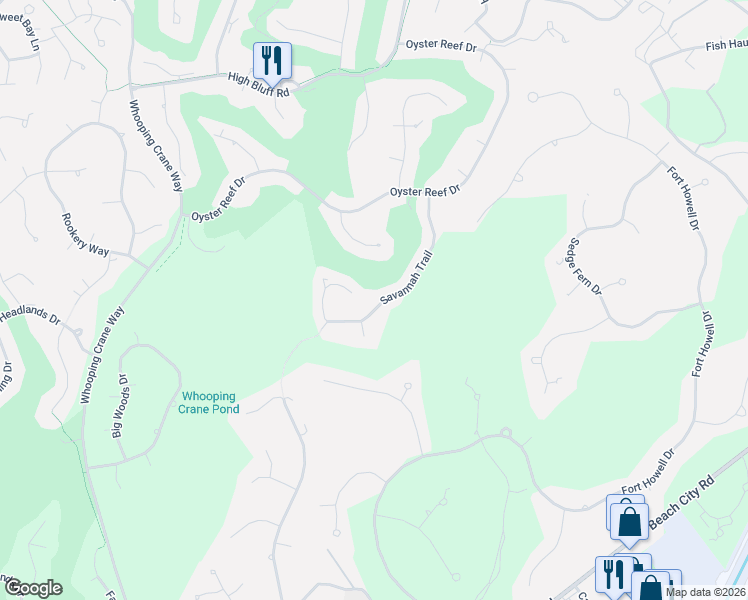 map of restaurants, bars, coffee shops, grocery stores, and more near 36 Savannah Trail in Hilton Head Island