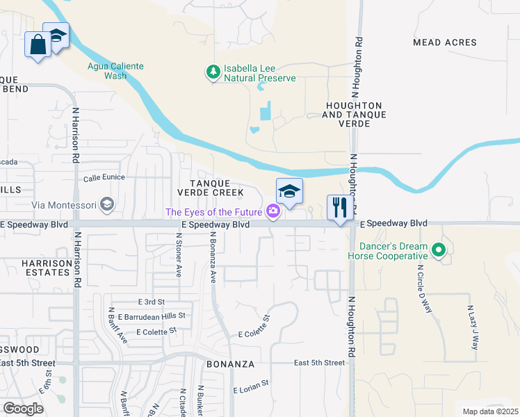 map of restaurants, bars, coffee shops, grocery stores, and more near 9971 East Speedway Boulevard in Tucson