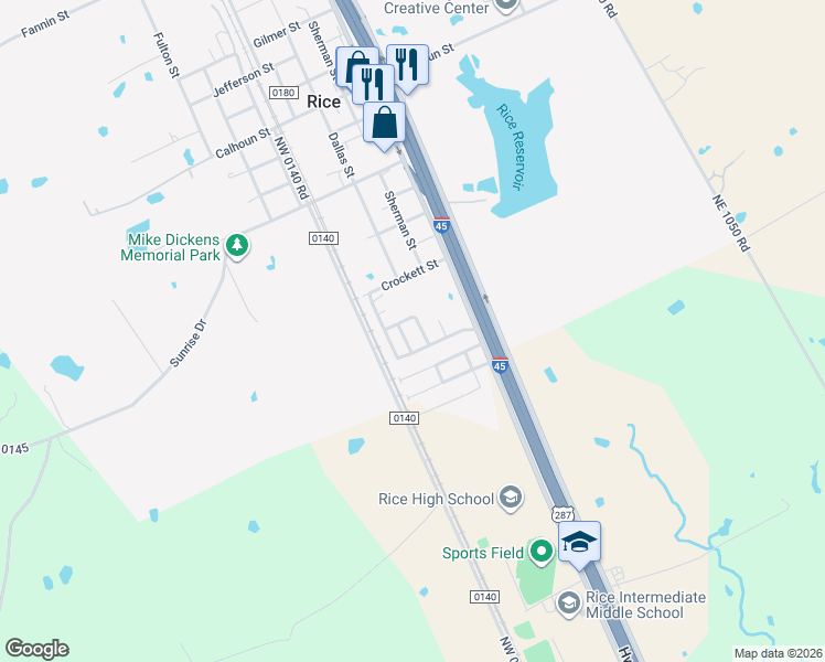 map of restaurants, bars, coffee shops, grocery stores, and more near 1100 McKinney Street in Rice