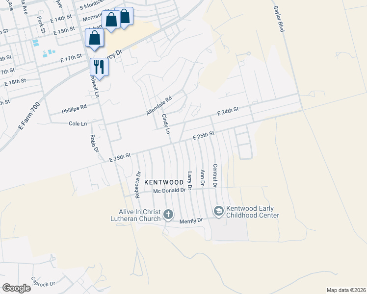 map of restaurants, bars, coffee shops, grocery stores, and more near 2500 Larry Drive in Big Spring