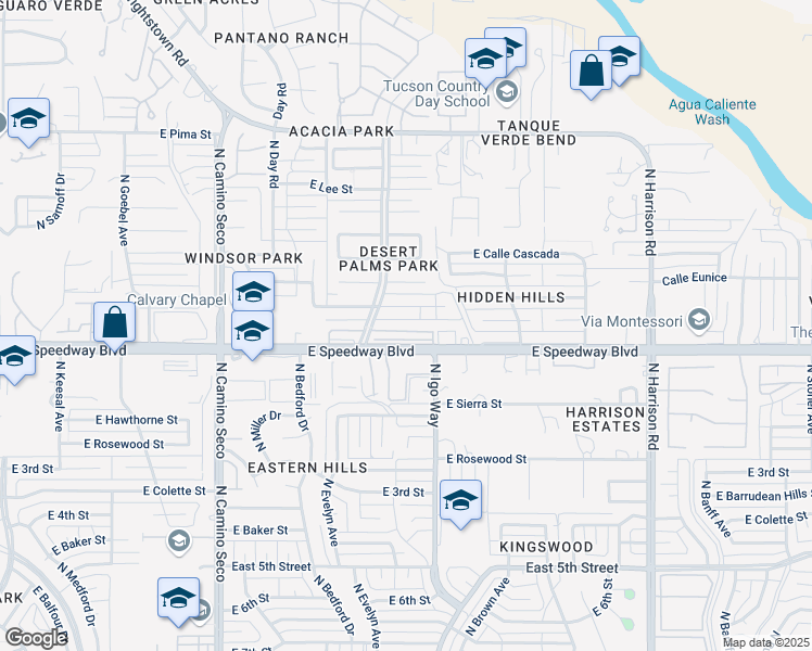 map of restaurants, bars, coffee shops, grocery stores, and more near 9054 East Bellevue Street in Tucson