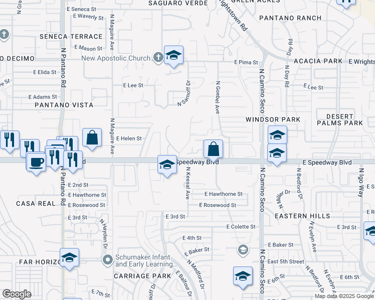 map of restaurants, bars, coffee shops, grocery stores, and more near 8413 Corinthian Drive in Tucson