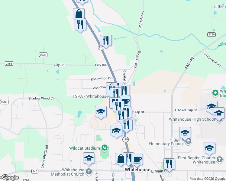 map of restaurants, bars, coffee shops, grocery stores, and more near 100-298 Woodhaven in Whitehouse