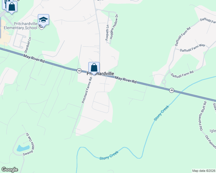 map of restaurants, bars, coffee shops, grocery stores, and more near 8 George B Court in Bluffton