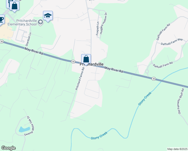 map of restaurants, bars, coffee shops, grocery stores, and more near 4 King George Road in Bluffton