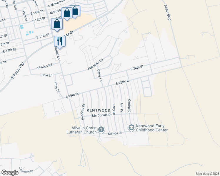 map of restaurants, bars, coffee shops, grocery stores, and more near 2500 Larry Drive in Big Spring