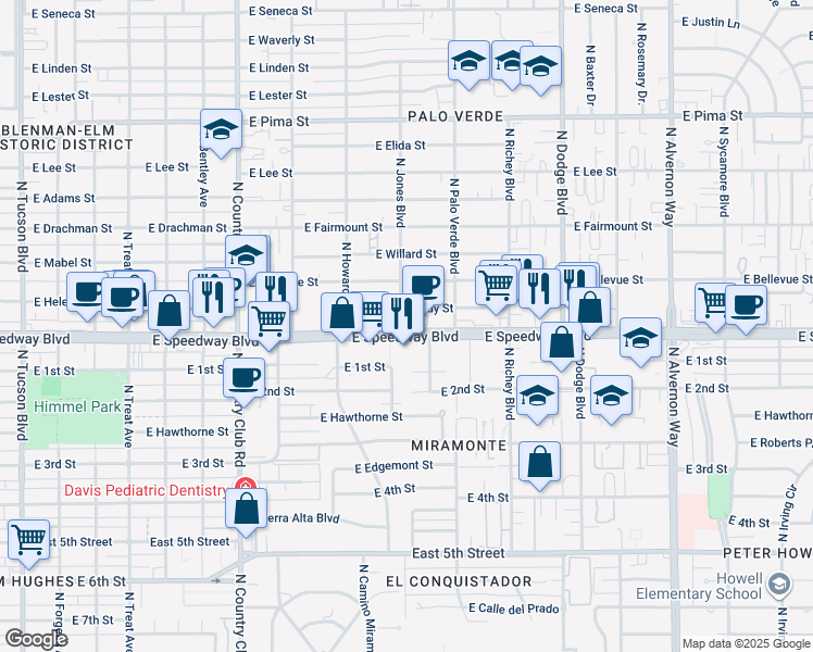 map of restaurants, bars, coffee shops, grocery stores, and more near in Tucson