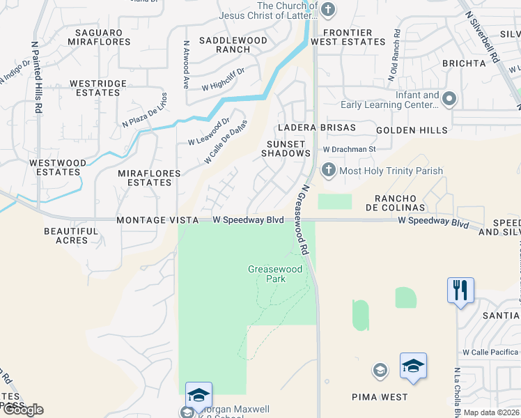 map of restaurants, bars, coffee shops, grocery stores, and more near 1150 North Chamberlain Place in Tucson