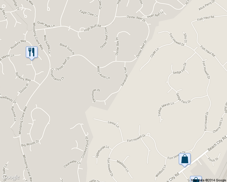 map of restaurants, bars, coffee shops, grocery stores, and more near 36 Savannah Trail in Hilton Head Island