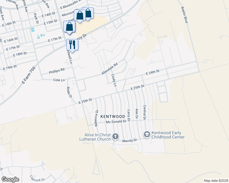 map of restaurants, bars, coffee shops, grocery stores, and more near 2205 East 25th Street in Big Spring