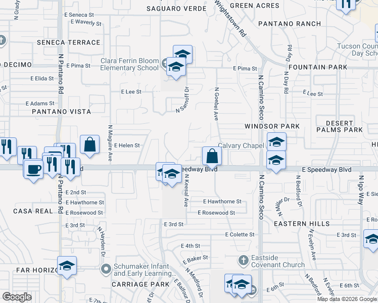 map of restaurants, bars, coffee shops, grocery stores, and more near 1180 North Corinthian Place in Tucson