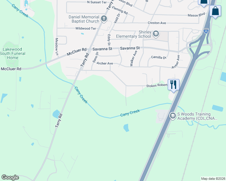 map of restaurants, bars, coffee shops, grocery stores, and more near 200 Stokes Robertson Road in Jackson