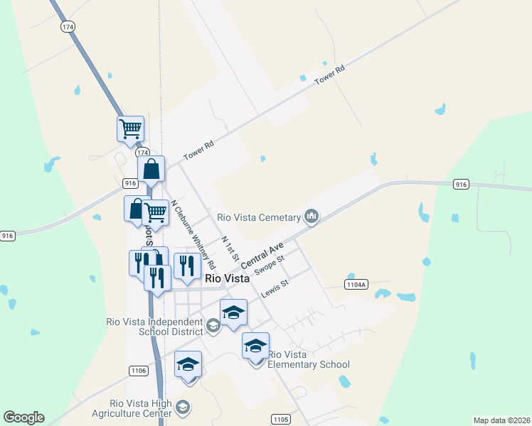 map of restaurants, bars, coffee shops, grocery stores, and more near 601 Central Avenue in Rio Vista