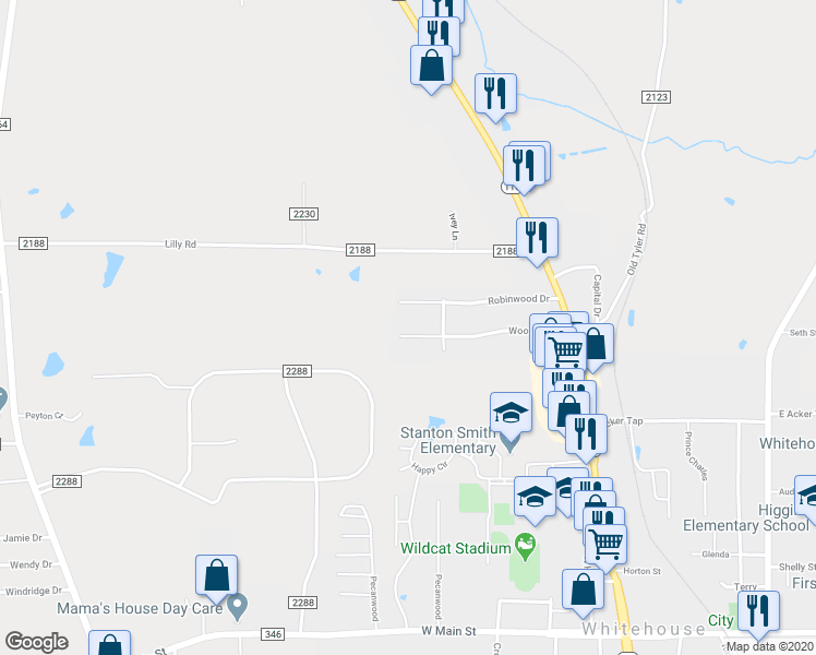 map of restaurants, bars, coffee shops, grocery stores, and more near 310 Woodhaven in Whitehouse