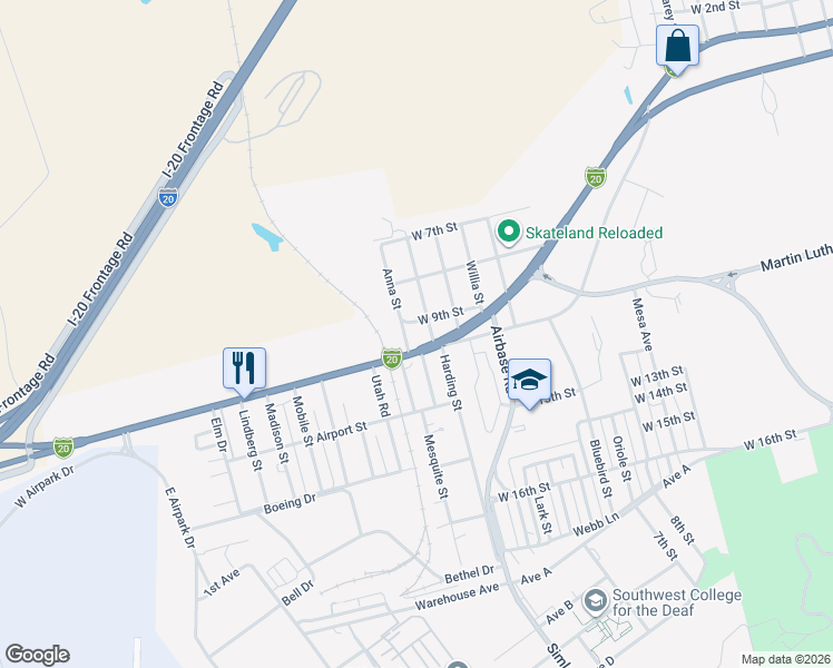 map of restaurants, bars, coffee shops, grocery stores, and more near 3304 West Highway 80 in Big Spring