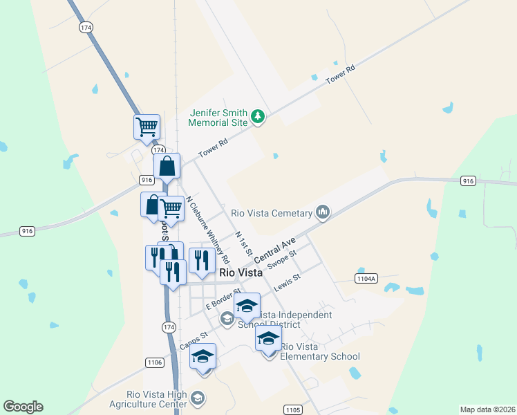 map of restaurants, bars, coffee shops, grocery stores, and more near 206 North 1st Street in Rio Vista