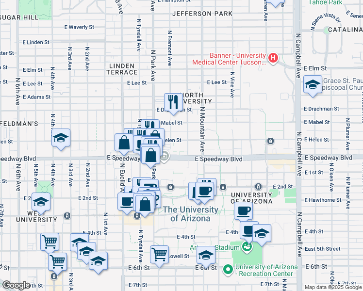 map of restaurants, bars, coffee shops, grocery stores, and more near 1128 North Fremont Avenue in Tucson
